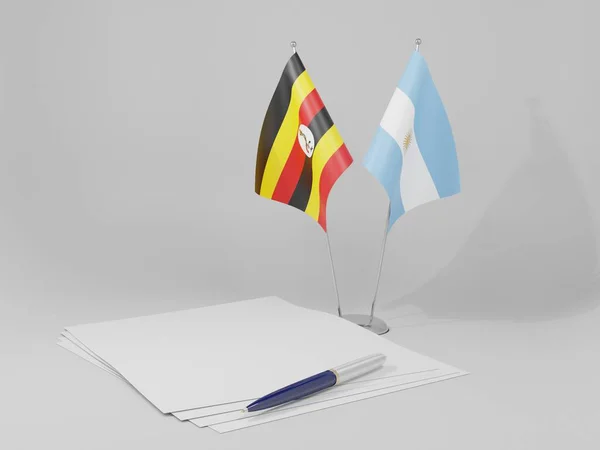 阿根廷 乌干达协定旗帜 白色背景 3D渲染 — 图库照片