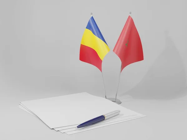 Maroc Drapeaux Accord Roumanie Fond Blanc Render — Photo