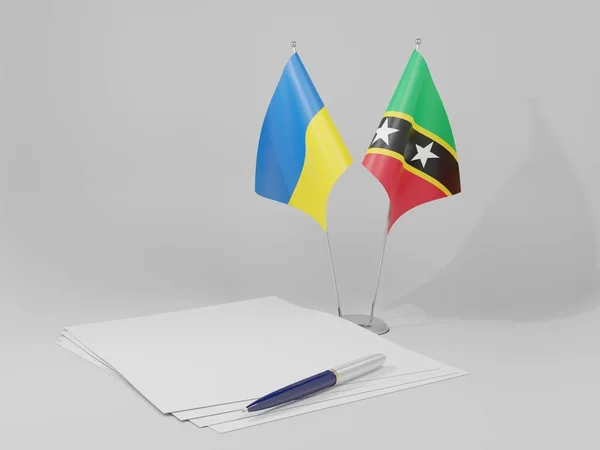 Saint Kitts Nevis Ukraine Agreement Flags White Background Render — Stock Photo, Image