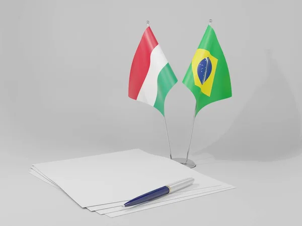 Brazilië Hongarije Overeenkomst Vlaggen Witte Achtergrond Render — Stockfoto