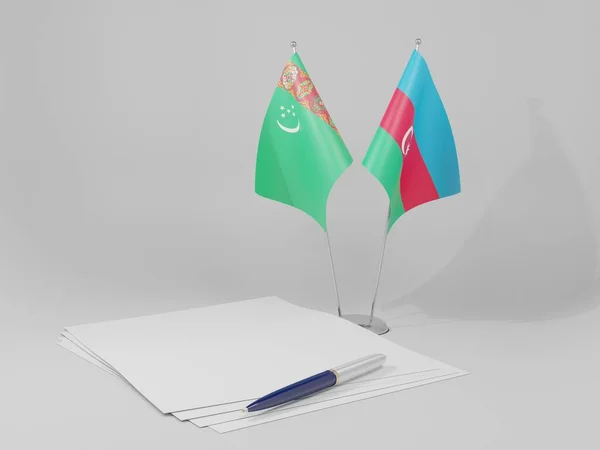 Αζερμπαϊτζάν Τουρκμενιστάν Σημαίες Συμφωνίας Λευκό Φόντο Render — Φωτογραφία Αρχείου