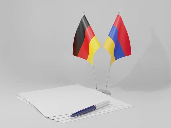 Αρμενία Γερμανία Συμφωνία Σημαίες Λευκό Φόντο Render — Φωτογραφία Αρχείου