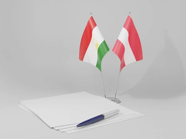 Áustria Acordo Tajiquistão Bandeiras Fundo Branco Render — Fotografia de Stock