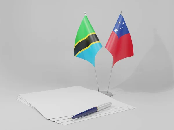Samoa Tansania Abkommen Flaggen Weißer Hintergrund Render — Stockfoto