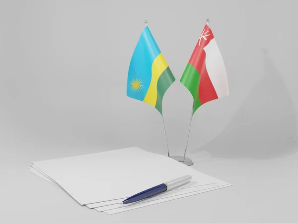 Omán Banderas Del Acuerdo Ruanda Fondo Blanco Render — Foto de Stock