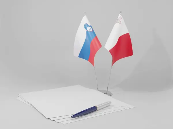 Malte Drapeaux Accord Slovénie Fond Blanc Render — Photo