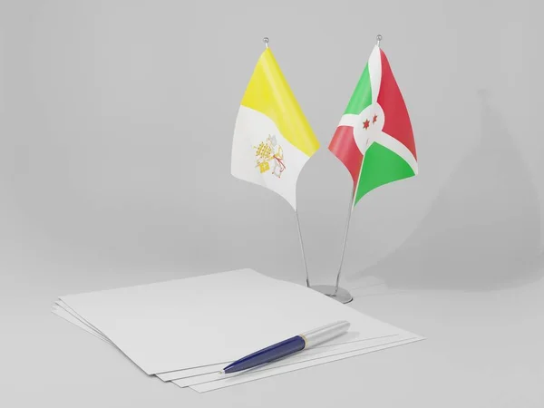 Burundi Bandeiras Acordo Cidade Vaticano Fundo Branco Render — Fotografia de Stock