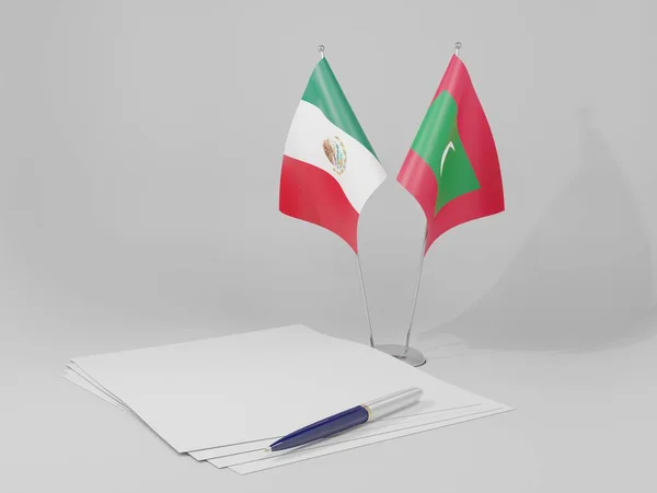 Maldivas Bandeiras Acordo Com México Fundo Branco Render — Fotografia de Stock