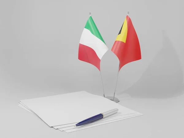 Timor Oriental Banderas Del Acuerdo Italia Fondo Blanco Render —  Fotos de Stock