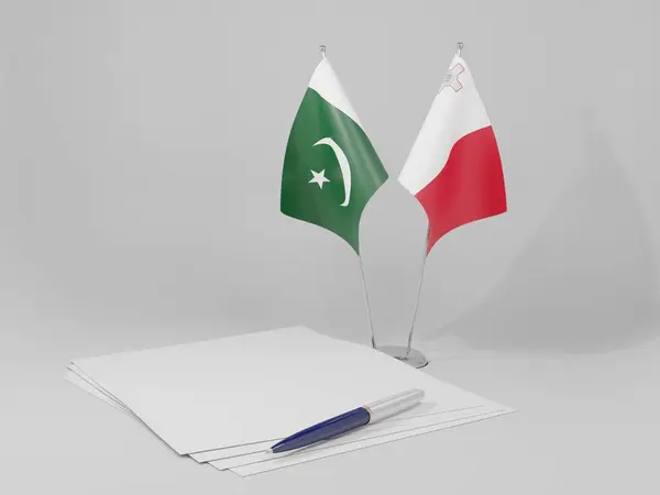 Μάλτα Πακιστάν Συμφωνία Σημαίες Λευκό Φόντο Render — Φωτογραφία Αρχείου