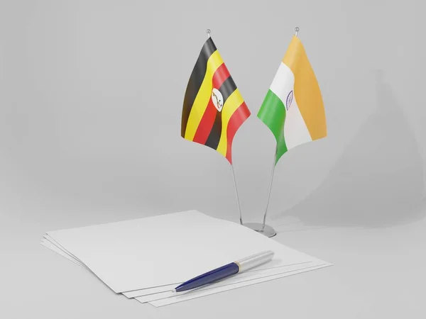 India Uganda Agreement Flags White Background Render — 图库照片