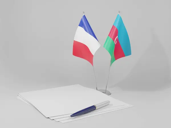 Azerbaiyán Banderas Del Acuerdo Francia Fondo Blanco Render —  Fotos de Stock
