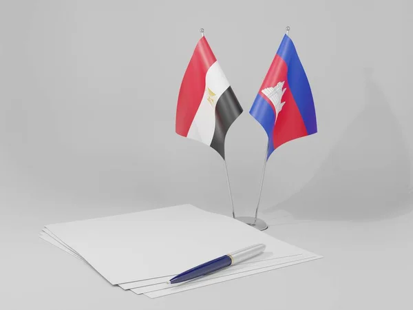 Kambodja Egypten Avtal Flaggor Vit Bakgrund Render — Stockfoto