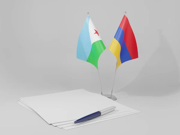 Armenia Flagi Umowy Dżibuti Białe Tło Render — Zdjęcie stockowe
