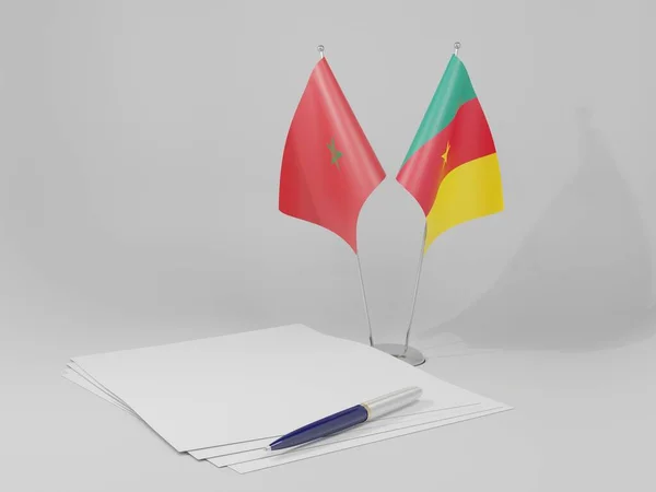 Kamerun Marokkó Megállapodás Zászlók Fehér Háttér Render — Stock Fotó