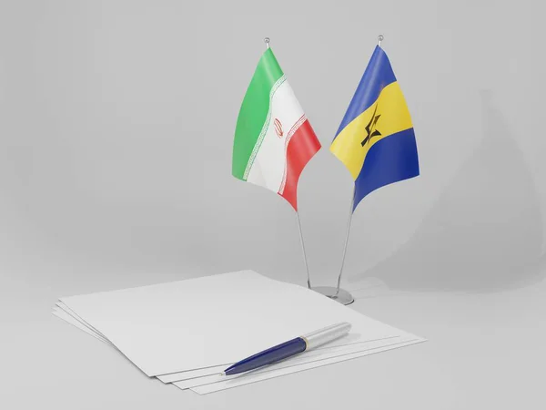 Μπαρμπάντος Ιράν Συμφωνία Σημαίες Λευκό Φόντο Render — Φωτογραφία Αρχείου