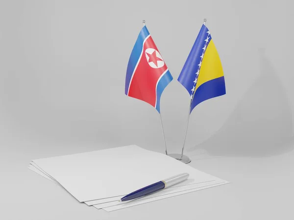 Bosnien Und Herzegowina Nordkorea Flaggen Weißer Hintergrund Render — Stockfoto