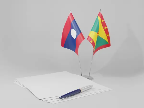 Granada Acordo Laos Bandeiras Fundo Branco Render — Fotografia de Stock