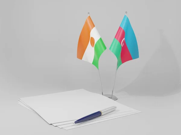 阿塞拜疆 尼日尔协定旗帜 白色背景 3D渲染 — 图库照片