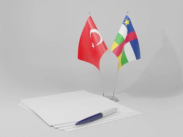 República Centro Africana Turquia Bandeiras Acordos Fundo Branco Render — Fotografia de Stock