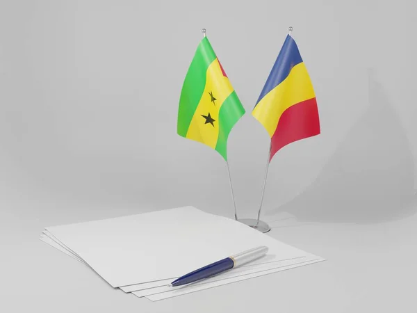 Τσαντ Sao Tome Principe Agreement Σημαίες Λευκό Φόντο Render — Φωτογραφία Αρχείου
