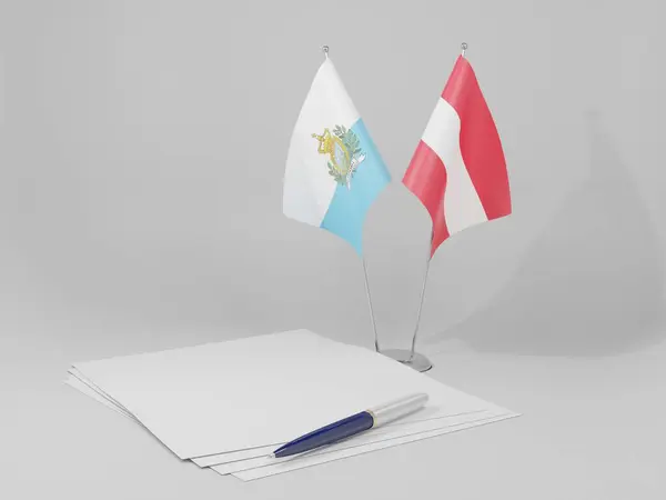 Áustria Acordo San Marino Bandeiras Fundo Branco Render — Fotografia de Stock