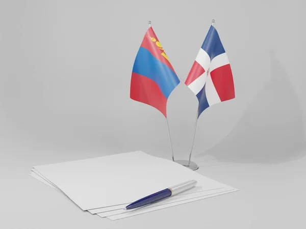 Dominican Republic Mongolia Agreement Flags White Background Render — Stock Photo, Image