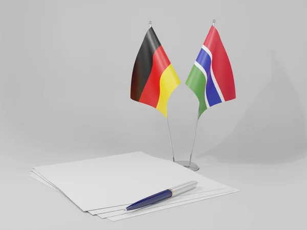 Gâmbia Alemanha Bandeiras Acordos Fundo Branco Render — Fotografia de Stock