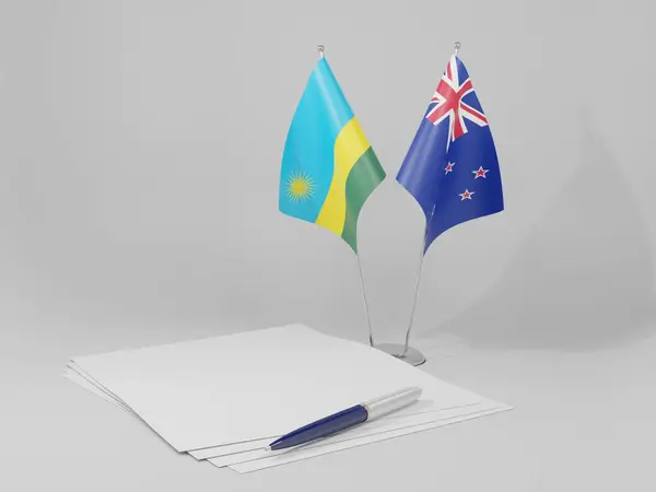 Nueva Zelanda Banderas Del Acuerdo Ruanda Fondo Blanco Render —  Fotos de Stock