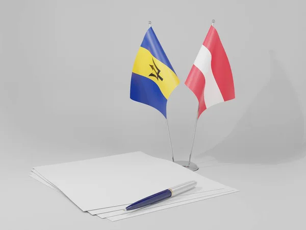 Áustria Bandeiras Acordo Barbados Fundo Branco Render — Fotografia de Stock
