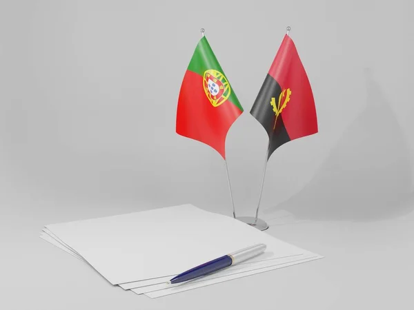 Angola Banderas Del Acuerdo Portugal Fondo Blanco Render — Foto de Stock