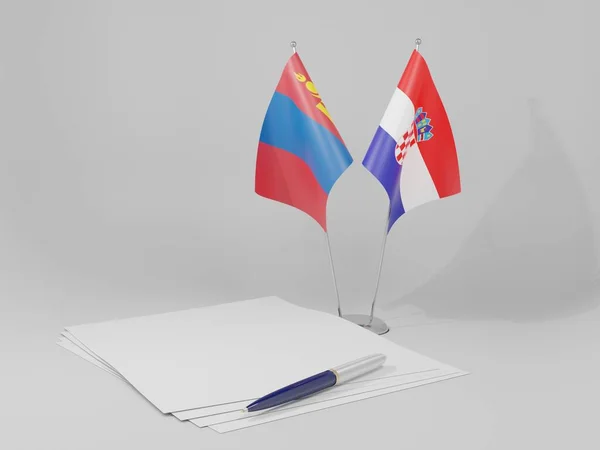 Croacia Banderas Del Acuerdo Mongolia Fondo Blanco Render —  Fotos de Stock