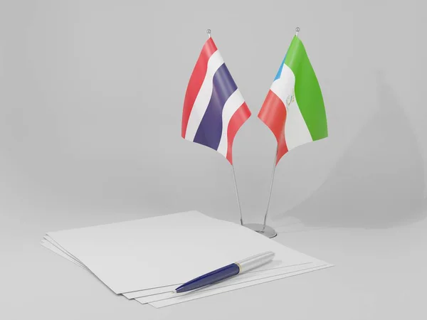 Guinea Equatoriale Bandiere Dell Accordo Thailandia Sfondo Bianco Render — Foto Stock