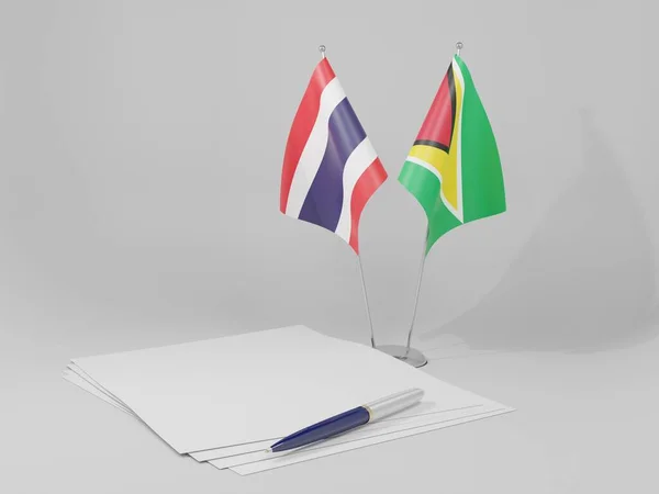 Guyana Thailand Avtal Flaggor Vit Bakgrund Render — Stockfoto