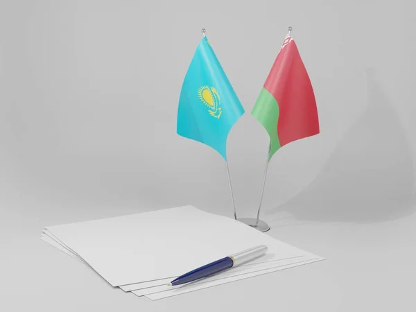 Białoruś Kazachstan Flagi Umowy Białe Tło Render — Zdjęcie stockowe