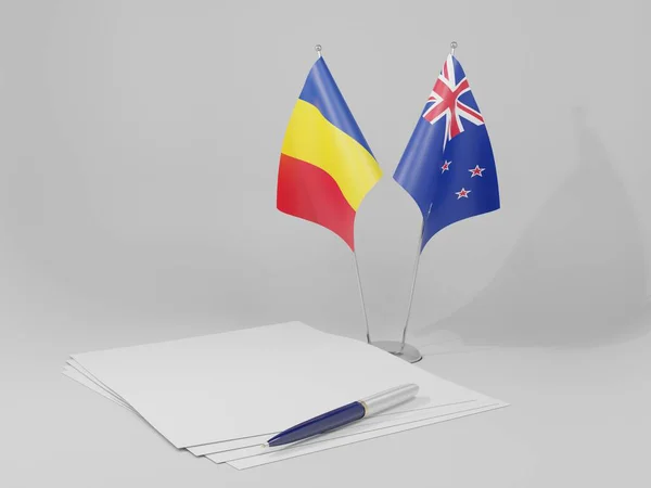 New Zealand Romania Agreement Flags White Background Render — Stock Photo, Image