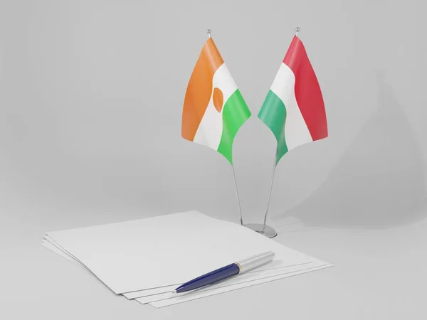Ουγγαρία Συμφωνία Του Νίγηρα Σημαίες Λευκό Φόντο Render — Φωτογραφία Αρχείου