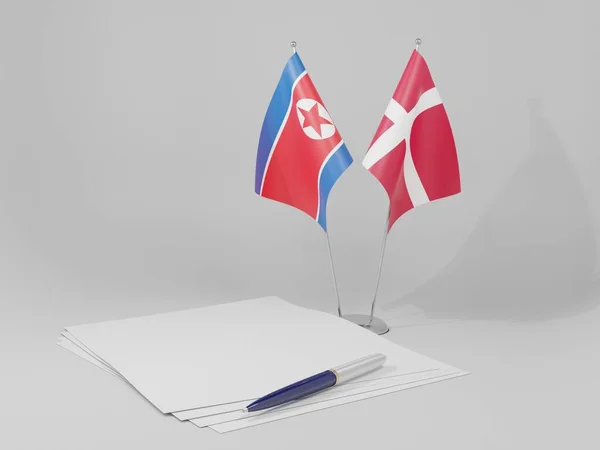 Δανία Συμφωνία Βόρειας Κορέας Σημαίες Λευκό Φόντο Render — Φωτογραφία Αρχείου