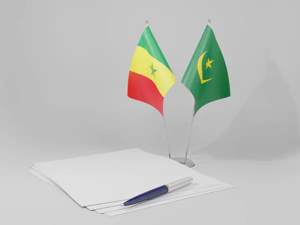 Mauritanië Senegalese Overeenkomst Vlaggen Witte Achtergrond Render — Stockfoto