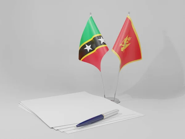 Czarnogóra Flagi Układu Saint Kitts Nevis Białe Tło Render — Zdjęcie stockowe