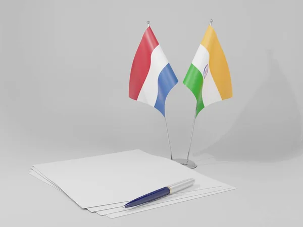 Índia Países Baixos Acordos Bandeiras Fundo Branco Render — Fotografia de Stock