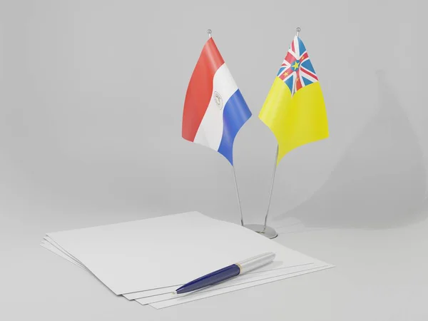 Niue Paraguay Agreement Flags Bílé Pozadí Vykreslování — Stock fotografie