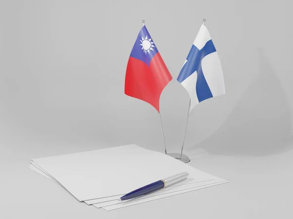 Flagi Porozumienia Finlandia Tajwan Białe Tło Render Zdjęcie Stockowe