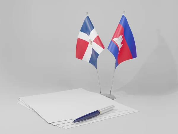 Kambodża Dominikana Flagi Umowy Białe Tło Render Zdjęcia Stockowe bez tantiem