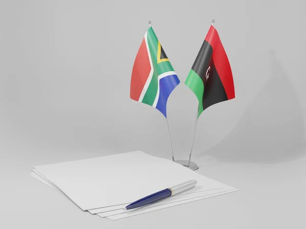 Libia Banderas Del Acuerdo Sudáfrica Fondo Blanco Render Imagen de stock