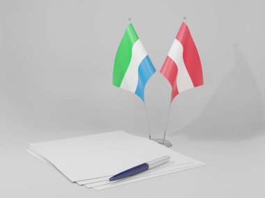 Avusturya - Sierra Leone Anlaşması Bayrakları, Beyaz Arkaplan - 3D Render