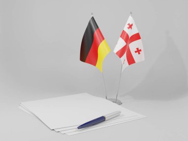 Gürcistan - Almanya Anlaşması Bayrakları, Beyaz Arkaplan - 3D Hazırlama