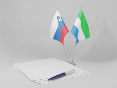 Sierra Leone - Slovenya Anlaşması Bayrakları, Beyaz Arkaplan - 3D Render