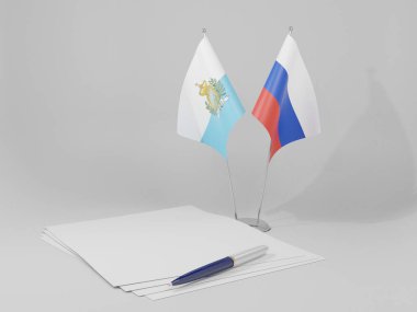 Rusya - San Marino Anlaşması Bayrakları, Beyaz Arkaplan - 3D Render