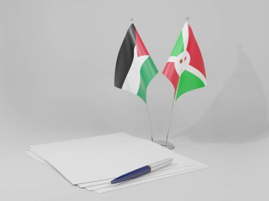 Burundi - Filistin Anlaşması Bayrakları, Beyaz Arkaplan - 3D Render